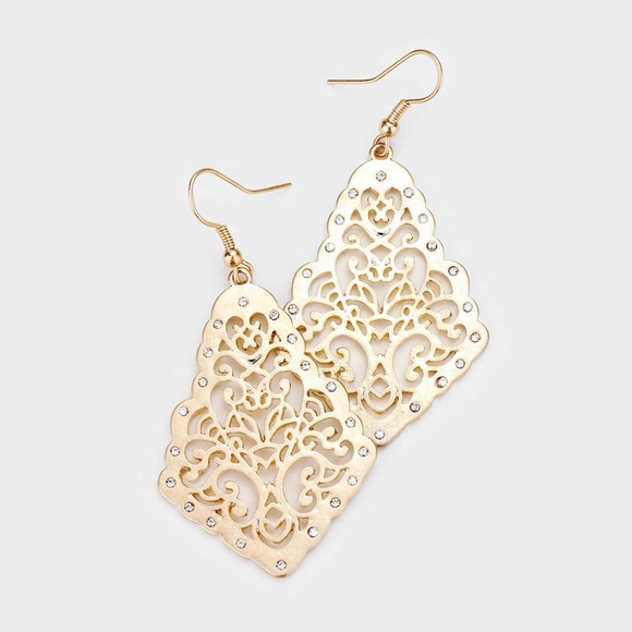 Rhinestone Tree Filigree Earrings - Picture 2 of 5